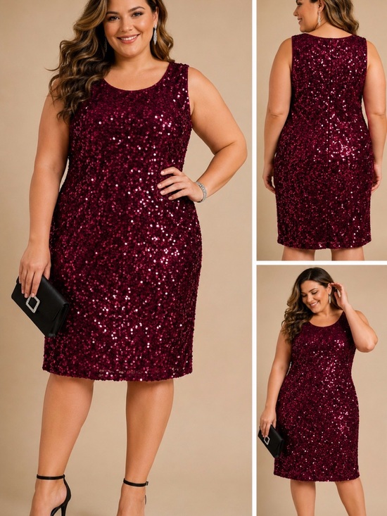 Nina Leonard Dresses & Skirts - Nina Leonard Burgundy Sequin Sleeveless Shift Dress Size 1X